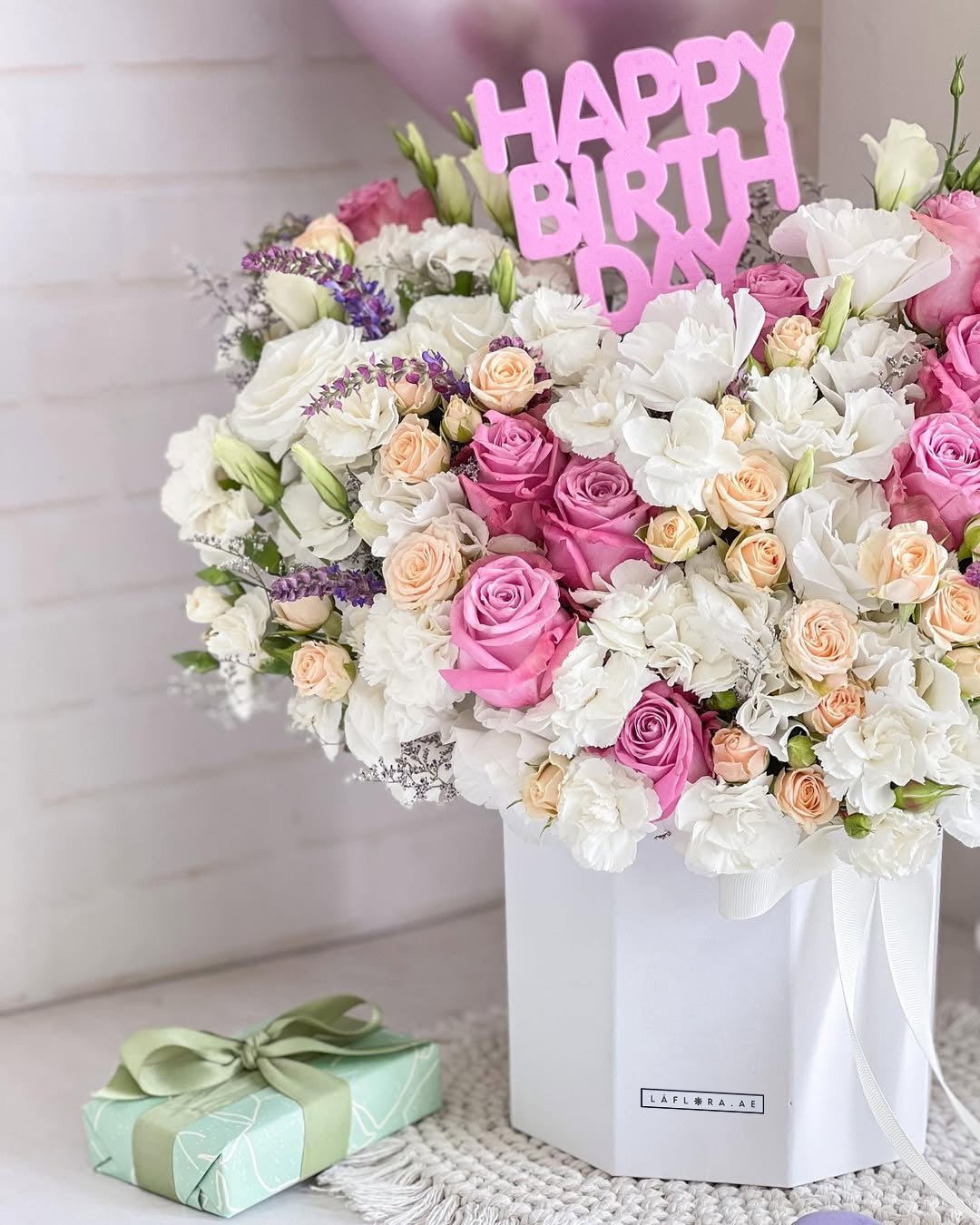 Blush Birthday Flowers Box - Laflora.ae