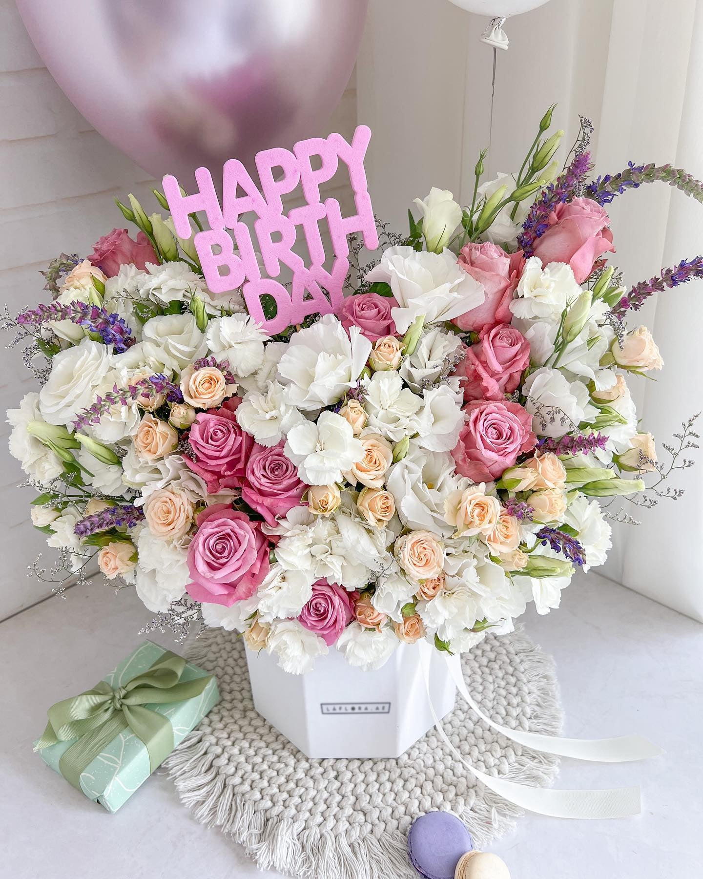 Blush Birthday Flowers Box - Laflora.ae