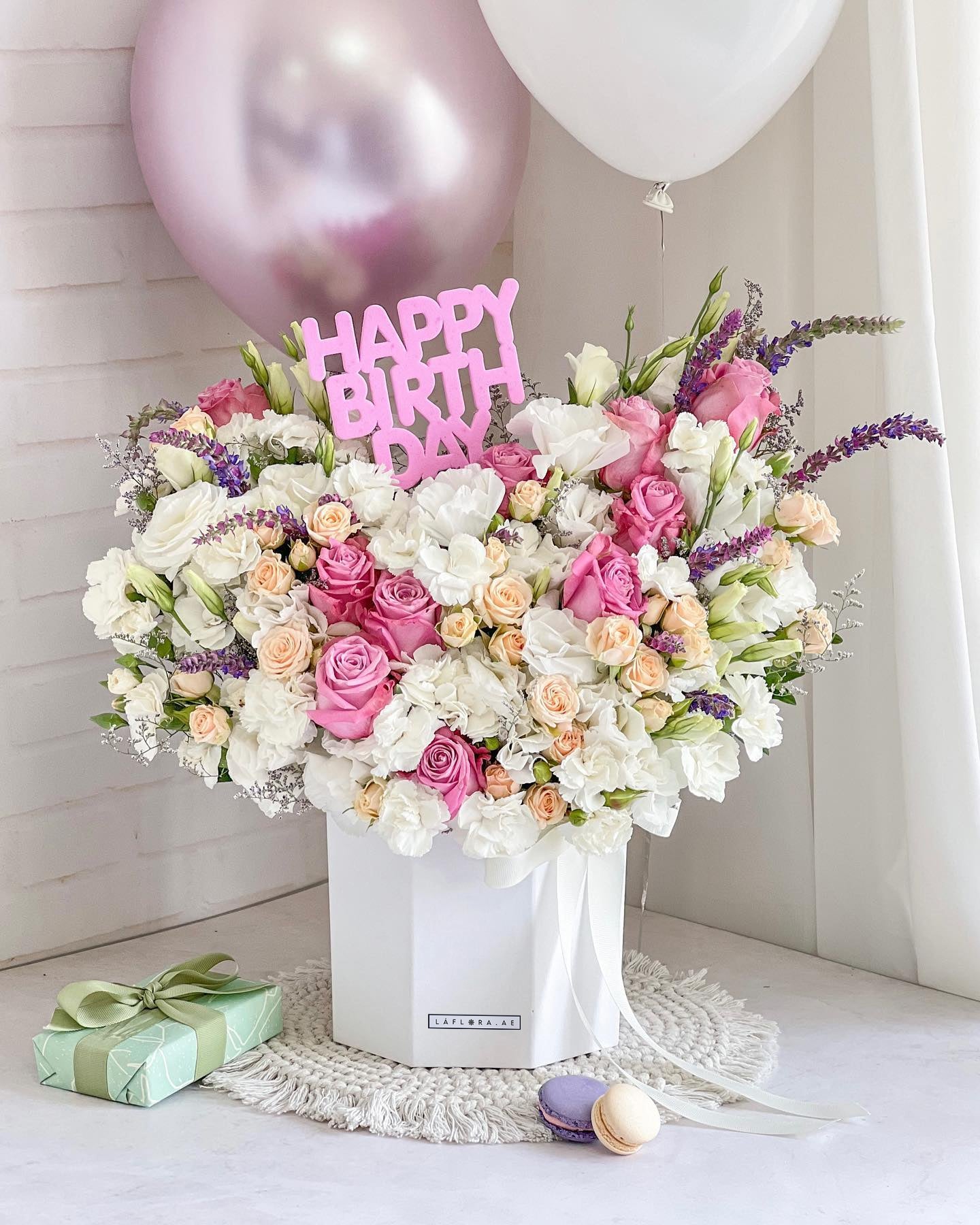 Blush Birthday Flowers Box - Laflora.ae