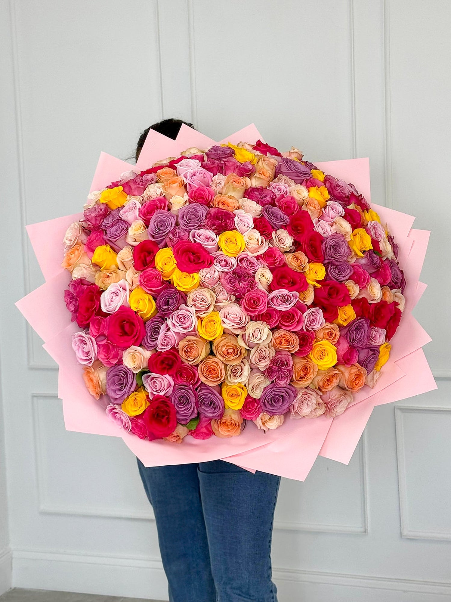 Long Stem Multi - Color Rose Bouquet - Mix - Laflora.ae