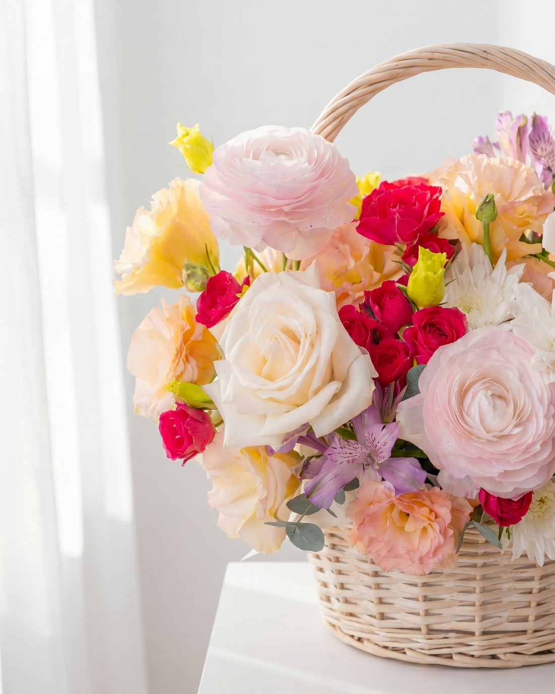 Blush Ranunculus Flower Basket